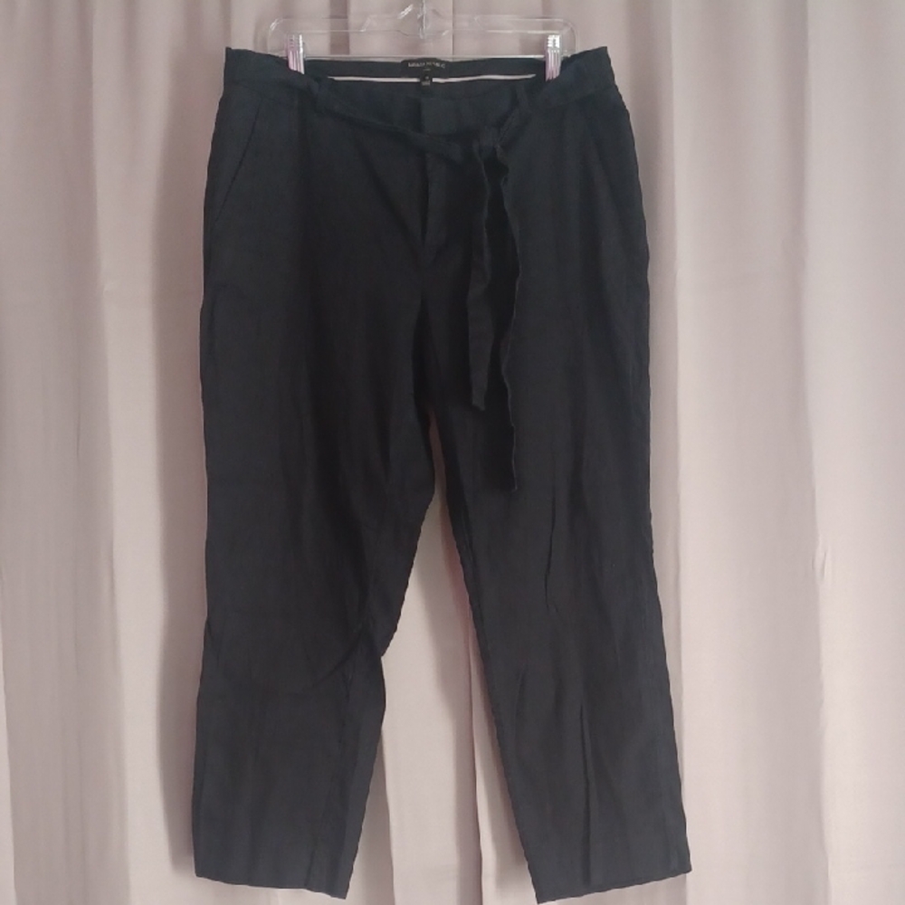 Banana Republic Avery Tie Waist Linen Blend Pants Mid Rise Tailored Ankle Black